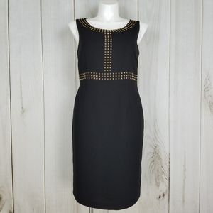 Kasper Black Sheath Zip-down Dress Gold Beading
